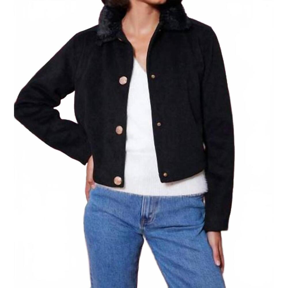 NEW BISHOP + YOUNG lily fur collar jacket in black